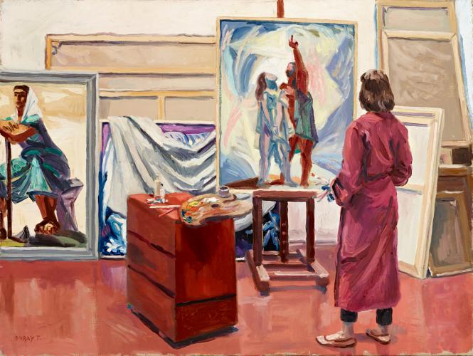 Tibor Duray: Lilla in the Studio (In the Studio, Painter with Brush)