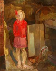 Duray Tibor: Istállóajtóban (Piros ruhás lány)